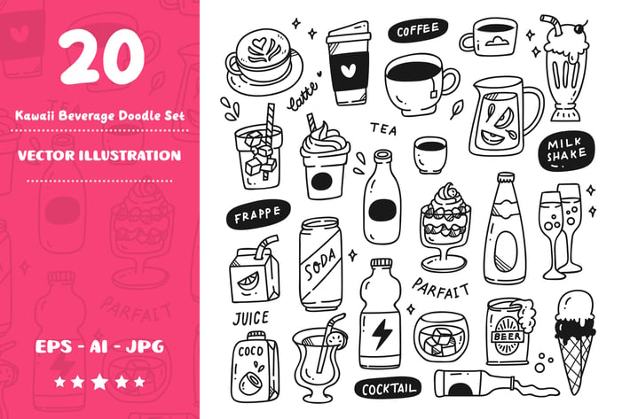 Kawaii Beverage Doodle Set
