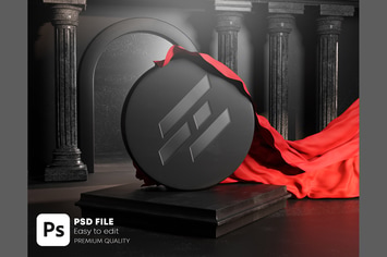 Carved Logo Unveil Red Cloth Cover Mockup