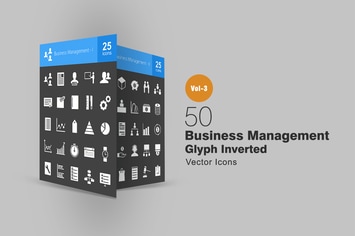 50 Business Management Glyph Inverted Icons
