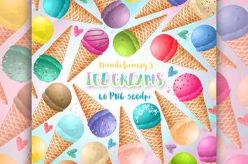 Watercolor Ice Creams Clipart