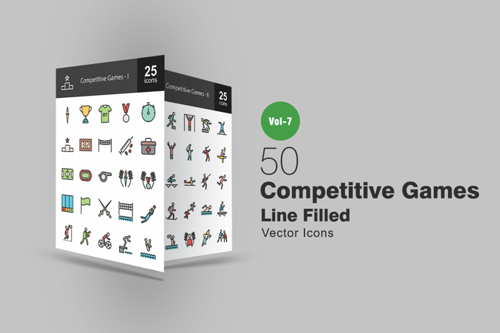 50 Competitive Games Filled Line Icons