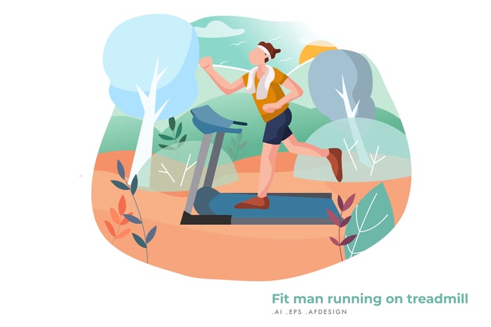 Fit man running on treadmill Vector Illustration