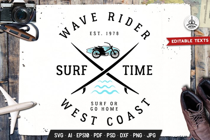 Surfing Logo Template Design Adventure Badge Print