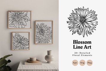 20+ Blossom Floral Line Art Elements