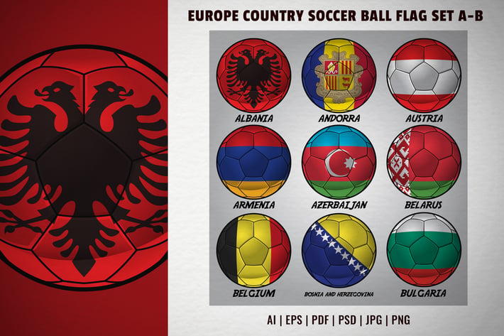 Europe country soccer ball flag set A-B