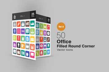 50 Office Flat Round Corner Icons