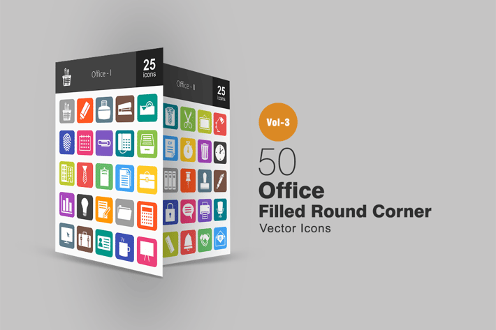 50 Office Flat Round Corner Icons