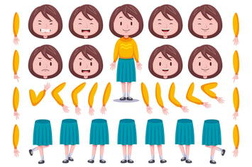 Front View Cute Girl Character Creation Set #1