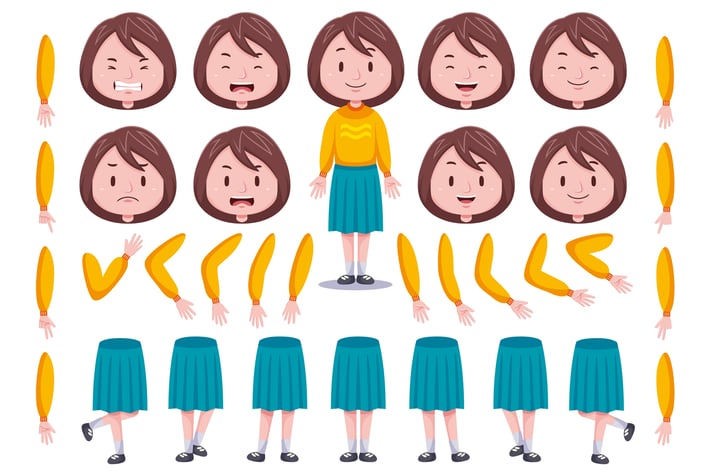 Front View Cute Girl Character Creation Set #1