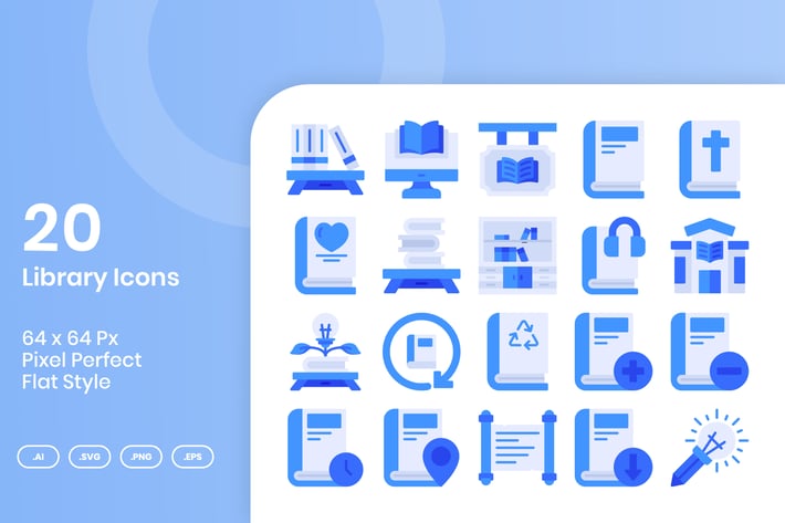 20 Library Icons Set - Flat