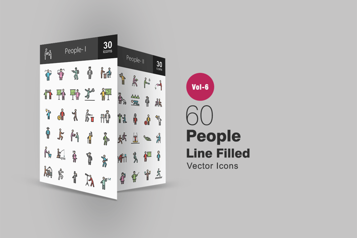 60 People Filled Line Icons