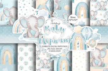 Baby Elephant Boy digital paper pack