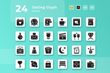 Valentine Dating Glyph Icon Set