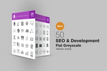50 SEO & Development Greyscale Icons