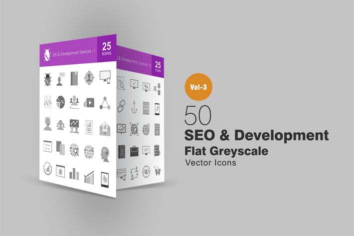 50 SEO & Development Greyscale Icons