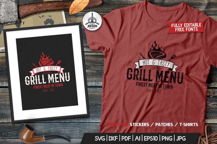 Grill BBQ Logo Design for TShirt Retro Vector SVG
