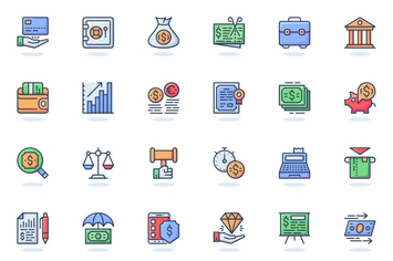 Business Finance Flat Line Web Icons Set