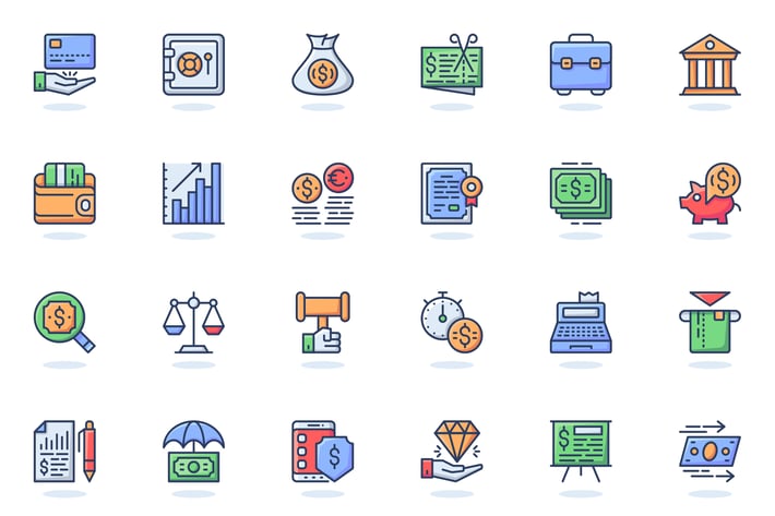 Business Finance Flat Line Web Icons Set