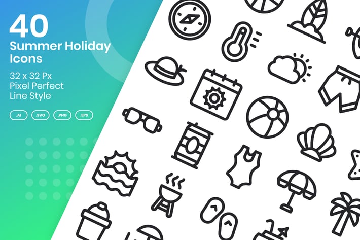 40 Summer Holiday Icons Set - Line