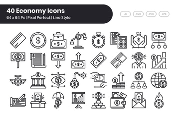 40 Economy Icons Set - Line