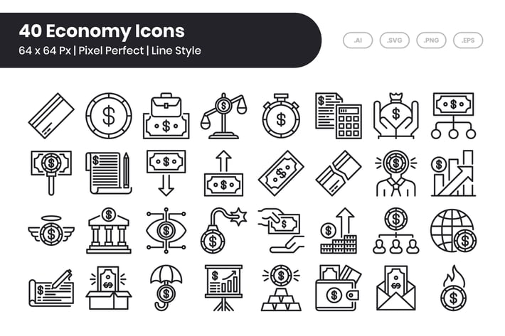 40 Economy Icons Set - Line