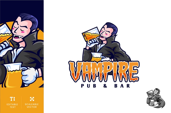 Vampire Pub And Bar Logo Illustration Vector