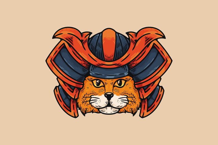 Cat With Samurai Helmet