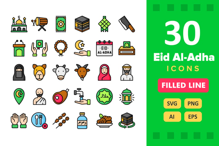 30 Eid Al-Adha Icons - Filled Line