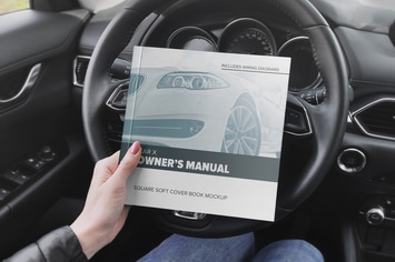 Square Soft Cover Book Car Scene Mockup