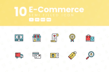 10 E-Commerce Semi Filled Icon Collection