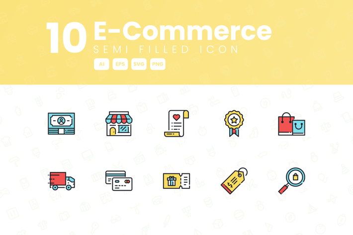 10 E-Commerce Semi Filled Icon Collection