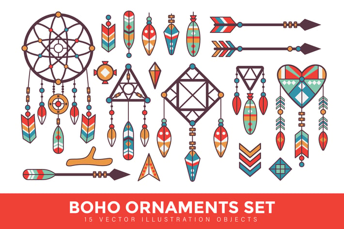 Vintage Boho Ornaments Set Vector Illustration