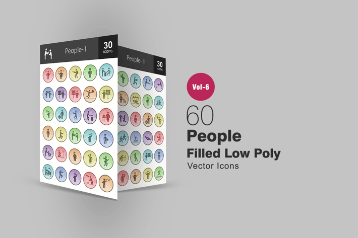 60 People Filled Low Poly Icons