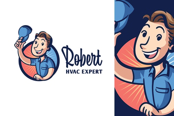 Cartoon Retro Vintage HVAC Character Mascot Logo
