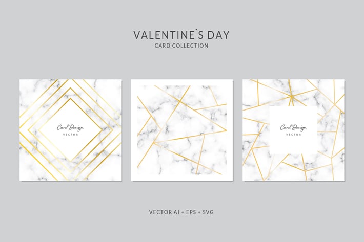 Square Card Vector Set with Marble Background