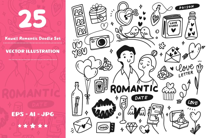 Kawaii Romantic Doodle Set