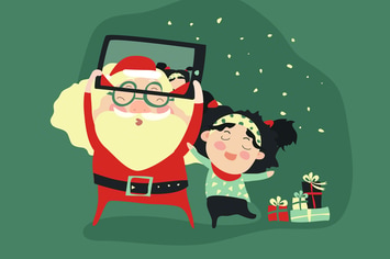 Hipster santa claus and little girl selfie