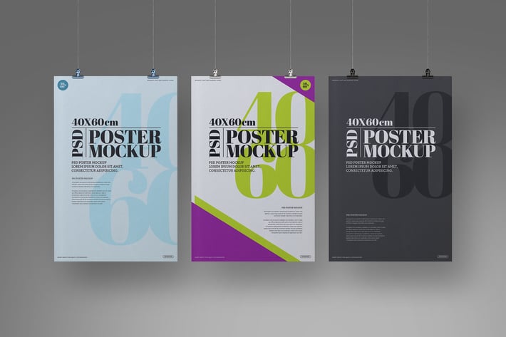 Hanging Mockup 40x60 Poster Bulldog Clip