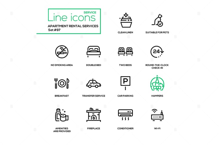 Apartment rental service - line design icons set