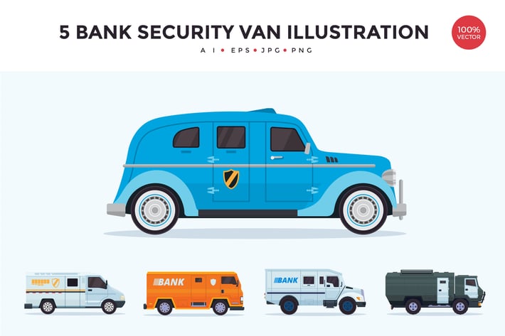 5 Bank Security Vehicle Vector Illustration Set