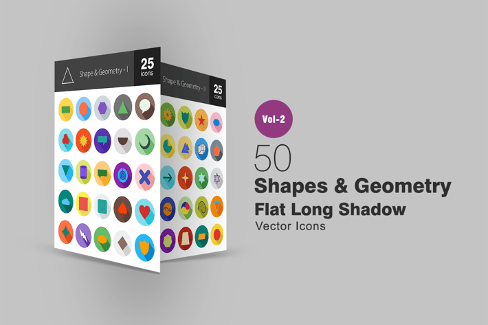 50 Shapes & Geometry Flat Long Shadow Icons