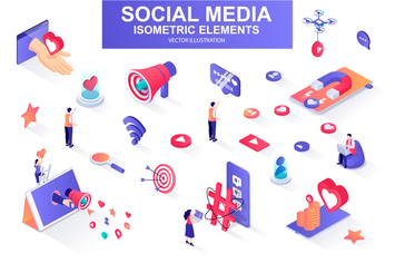 Social Media Isometric Design Elements