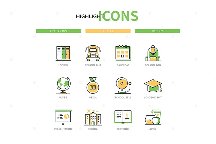 School - modern line design style icon set