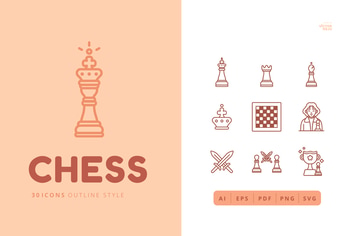 30 Icons CHESS Outline Style
