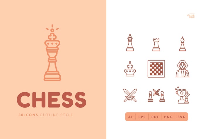 30 Icons CHESS Outline Style