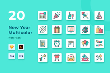 20 New Year Celebration Full Color Icon Pack