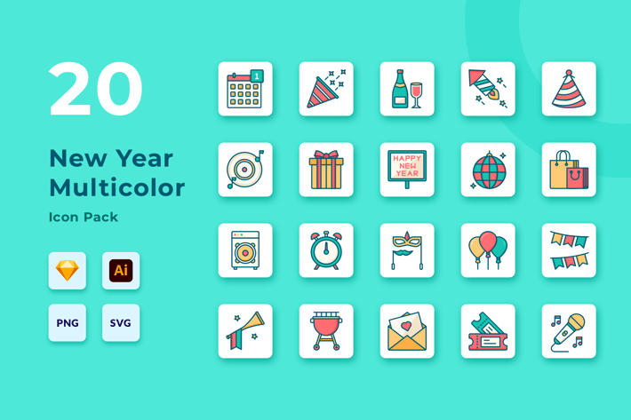 20 New Year Celebration Full Color Icon Pack