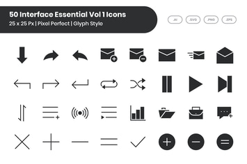 50 Interface Essential Icons Vol 1 - Glyph