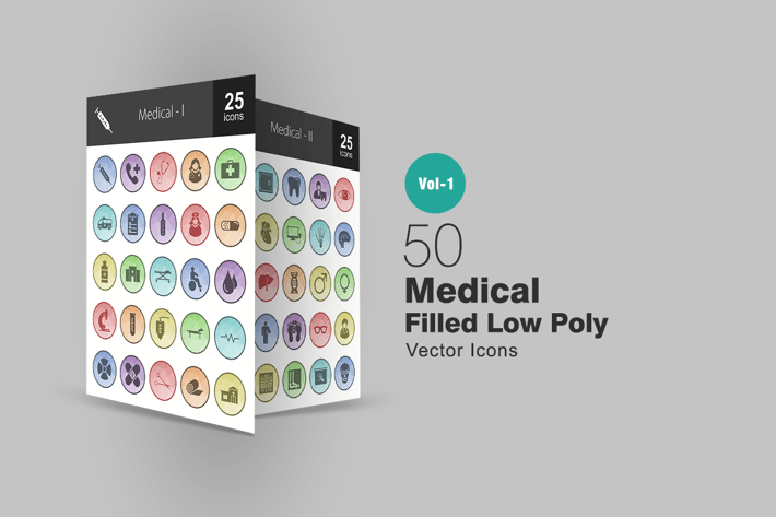 50 Medical Filled Low Poly Icons