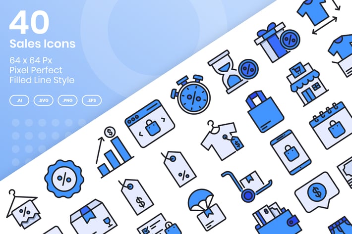 40 Sales Icons Set - Filled Line